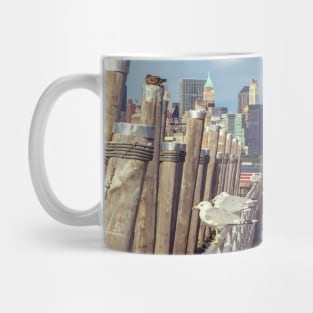 Seagulls Manhattan Skyline Liberty Island New York City Mug